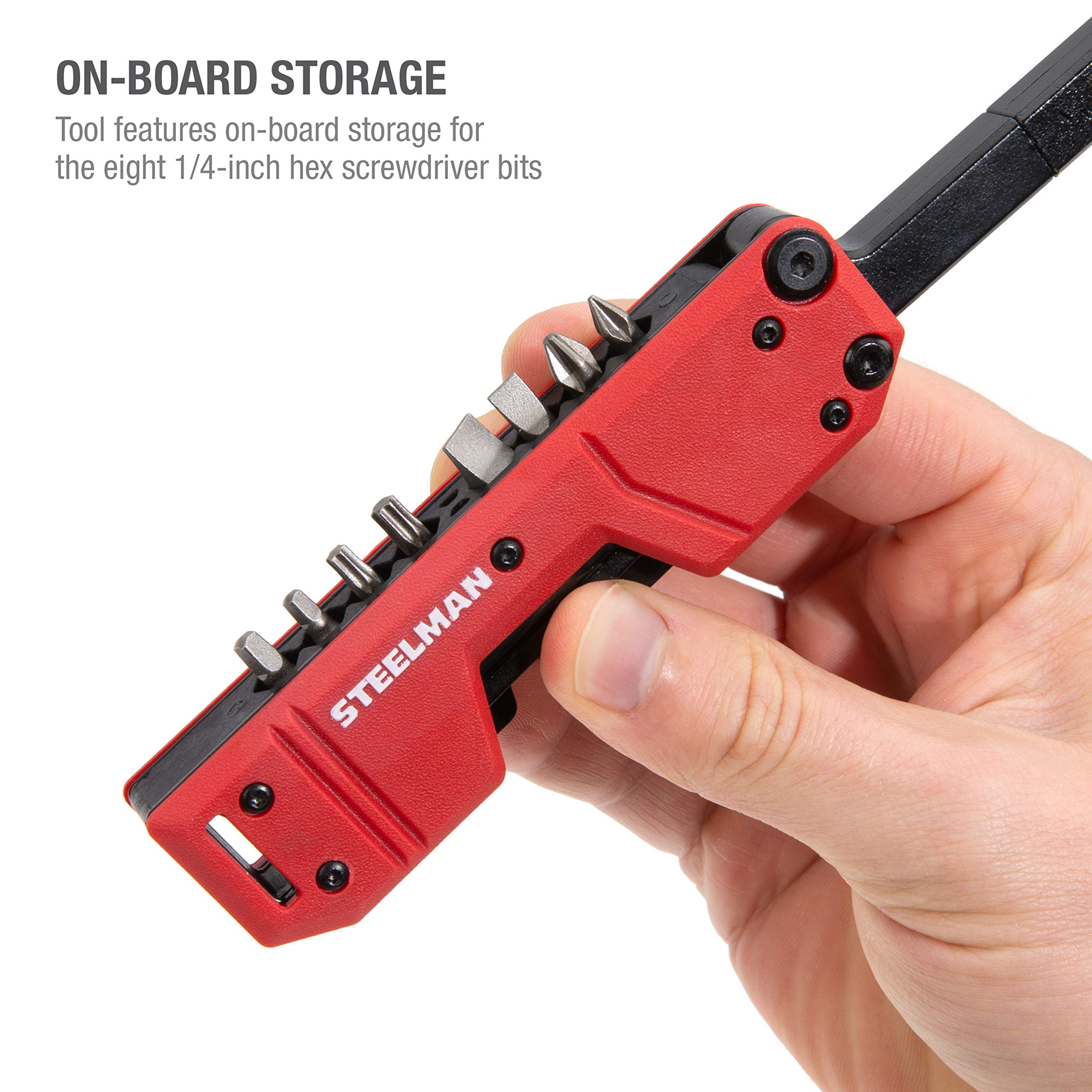Steelman 10-In-1 Multi-Tip Folding Magnetic Pocket Screwdriver with Carrying Clip and Bottle Opener, Includes 3/16" and 1/4" Slotted, PH1, PH2, T15, T20, S1 and S2 Bits - Image 4